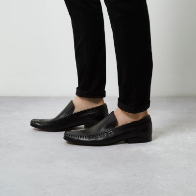 Black moccasin slip on shoes